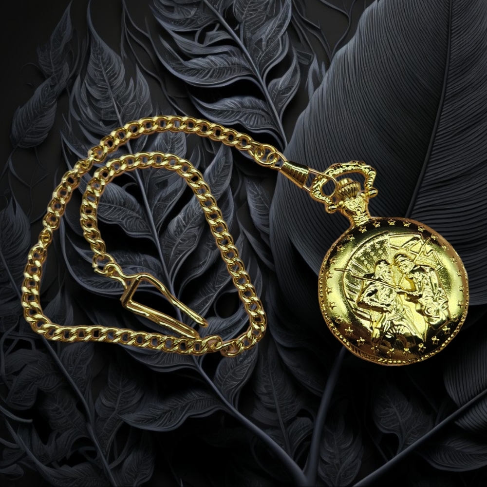 American Civil War Sesquicentennial Pocket Quartz Watch Gold Tone 15" Chain Clip